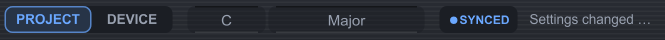 The device bar with PROJECT selected, C Major and the SYNCED indicator